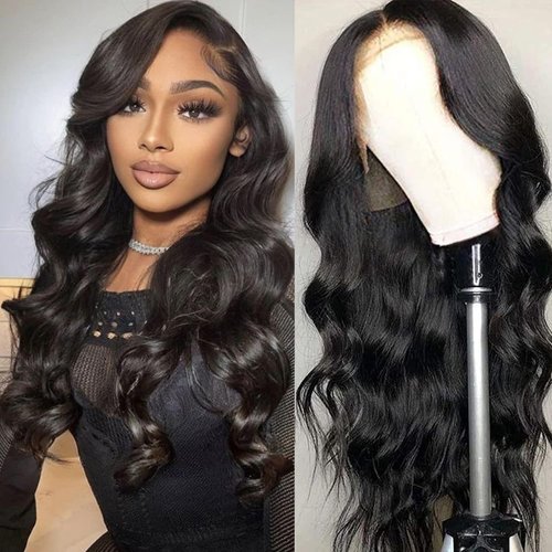 Luxvogue Body Wave Human Hair Wig 4x4 Closure Glueless Wigs Human Hair Pre Plucked Pre Cut Lace Closure Glueless Wigs Elastic Band 200% Density Natural Color