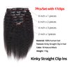 Kinky Straight Clip in Hair Extensions Real Human Hair Natural Black Double Weft Clip ins for Women 16 Inch 120g 8pcs Seamless Kinky Straight Clip on Extensions Human Hair (#1B, 12inch Kinky Straight)