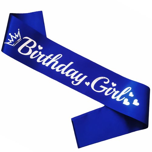 LXYXUUN Birthday Girl Sash Royal Blue, Silver Foil Birthday Sash for Girl Funny Birthday Party De...