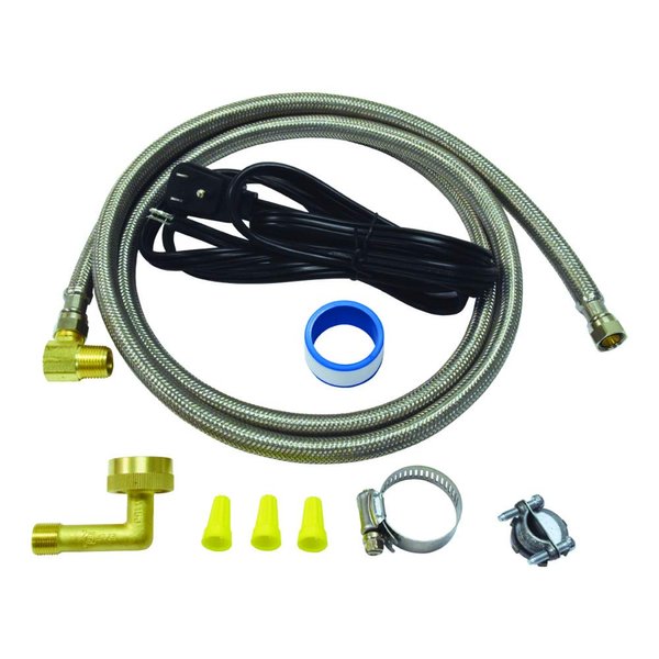 Eastman Dishwasher Installation Kit with Angled Electrical Cord, 3/4 Inch Compression, 3/8 Inch MIP Elbow, 3/4 Inch FHT Elbow, 6 Foot Braided Stainless Steel Dishwasher Connectors, 48337N