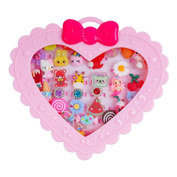 OSDUE 30 PCS Little Girl Jewel Rings, Adjustable, Duplicate-Free Boxed Play Rings for Kids, Pretend Play and Dress Up Rings for Girls Children'S Day/Birthday/Holiday Gifts for Girls Aged 3-12
