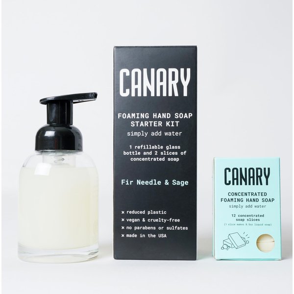 Canary Foaming Hand Soap Bars Kit - Refillable Zero Waste Hand Wash Concentrate with Coconut Oil - All Natural, Moisturizing, Organic, Non Toxic, Fir and Sage, 1 Bottle, 14 Slices