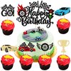 Gyufise 25Pcs Car Happy Birthday Cake Topper Race Car Cupcake Toppers Racing Car Theme Cake Decoration for Trophy Flag Race Car Theme Kids Birthday Party Supplies
