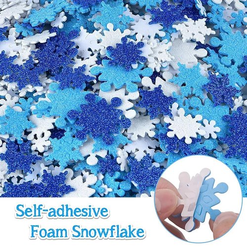 50 Pcs Glitter Snowflakes Foam Stickers Self-Adhesive Winter Snowflake for Christmas Party DIY Craft for Home Christmas Decoration