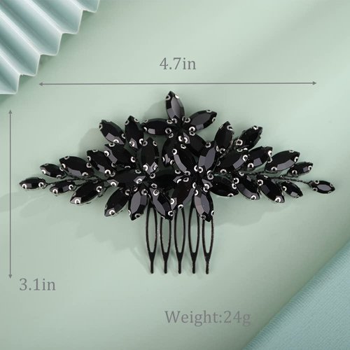 Kercisbeauty Wedding Bridal Small Cute Black Crystal Hair Comb Side Headpiece for Women Girls Halloween Party Costume Hair Accessories (Black)