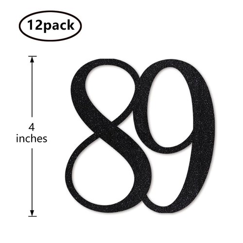 Black Glitter 89th Birthday Centerpiece Sticks, 12-Pack Number 89 Table Topper Anniversary Party Decorations