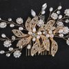 Teyglen Gold Leaf Wedding Hair Comb Pearl Bride Wedding Hair Comb Bridal Rhinestone Hair Piece Flower Hair Accessories Dainty Headpiece for Women Girls