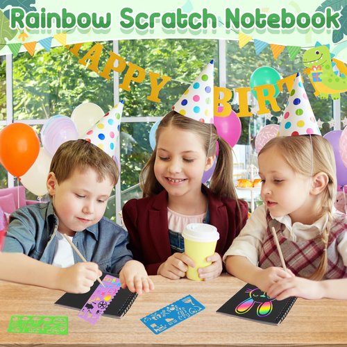 Party Favors Birthday Gifts for Kids: 16 Pack Scratch Art Notebook Party Favors for Kids Goodie Bags Stuffers Girls Boys Art Craft Kit Birthday Gifts for Classroom Prizes Christmas Gifts - Dinosaur