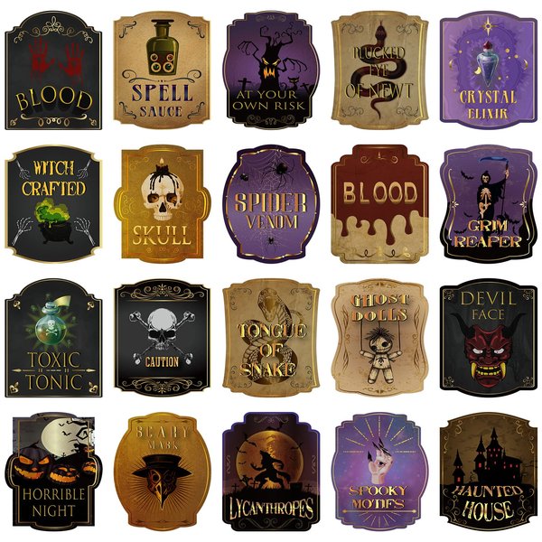 80 Pcs Creepy Halloween Animal Apothecary Bottle Labels Stickers Medicine Bottle Label Laminated Ready to Use for Party Decoration Party Gifts and Photo Props (Cool)