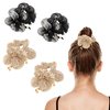 Framendino, 4 Pack Mesh Flower Elastic Scrunchies Flower Leaf Elastic Hair Ties Ponytail Holders Hair Scrunchies Hair Rubber Bands Ropes Hair Accessories
