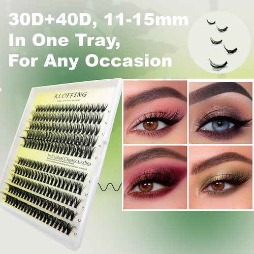 KLOFFING Lash Extension Kit DIY 200pcs Clusters Individual Lashes Kit 30D 40D