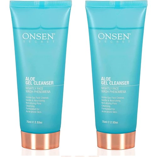 Onsen Japanese Face Wash - Premium Hydrating Aloe Vera Daily Night Travel Facial Cleanser for Makeup Removal and Dry Skin with Added Hyaluronic Acid, Curry Leaf Oil and Vitamin C & E