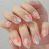 Goldfish Press on Nails Short Almond Fake Nails with 3D Water Drops Designs Summer Cute Blue Gradient False Nails Glossy Blooming Full Cover Acrylic Nails Stick on Nails for Women Manicure Decor 24Pcs