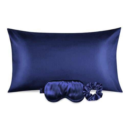 Ciana Luxurious Satin Pillowcase for Hair and Skin, Satin Pillowcase Set-2, 1 Eye Mask, 1 Scrunchie - Luxury Sleep Set, Pillow Cases with Envelope Closure (Queen Size, Navy)
