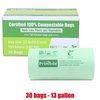 Primode 100% Compostable Trash Bags 13 Gallon | 30 Count Tall Kitchen Compost Bags, Food Waste Bags, Certified Compost Bags, Certified by BPI and TUV, Extra Thick 0.87