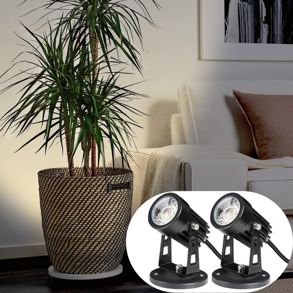SUNVIE 2 Pack LED Spot Lights Indoor for Plants Uplights Lamp Accent Lighting Decor 120V Warm White Up Spotlight 5.9 FT Cord with Floor Foot Switch (Base and Stake Included)