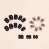 Short Press on Nails Square Fake Nails Black False Nails with Design Butterfly Stick on Nails Glossy Acrylic Nails Full Cover Glue on Nails Cute Artificial Nails for Women Girls Manicure 24Pcs