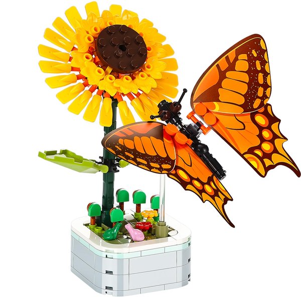 Niulife Sunflower Flower Bouquet Block Toys Set, Mini Bricks Artificial Flower Blocks Toy, DIY Home Decor Sets,Christmas Birthday Gift for Adults Kids (Sunflower Block)