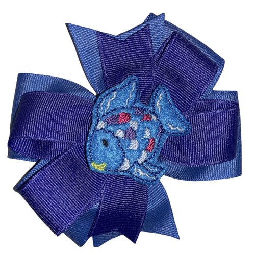 Rainbow Fish Pinwheel Hair Bow 4&quot; Purple &amp; Blue
