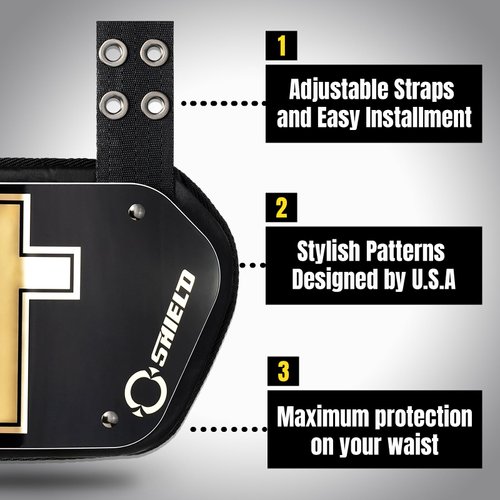 O Shield Golden Cross Chrome Football Back Plate, Lower Back Pads for Football Players, Rear Protector, Golden Cross, Youth Fit