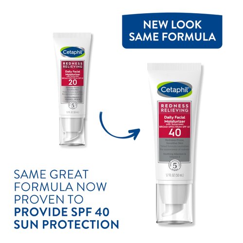 CETAPHIL Redness Relieving Daily Facial Moisturizer SPF 40, 1.7 fl oz, Broad spectrum Sunscreen, Neutral Tint, For Redness-Prone Skin