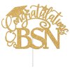 Ferburitar Congratulations BSN Cake Topper, Congrats Nurse/RN Cake Decor, 2025 Nursing School Grad Graduation Party Decorations Supplies, Gold Glitter
