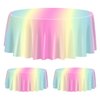 QUERICKY 3 Pack Pastel Rainbow Tablecloths for Round Table, 84x84'' Pastel Rainbow Plastic Round Table Cover for Girls Rainbow Birthday Party Decorations Princess Party Baby Shower Party Supplies