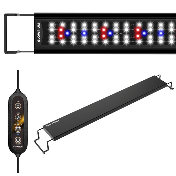 GLOWRIUM Aquarium Light, LED Full Spectrum Freshwater Fish Tank, Daylight/Moonlight Mode and infinitely dimmable, Fish Tank Light with auto-on/Off Timer (12-17 in)