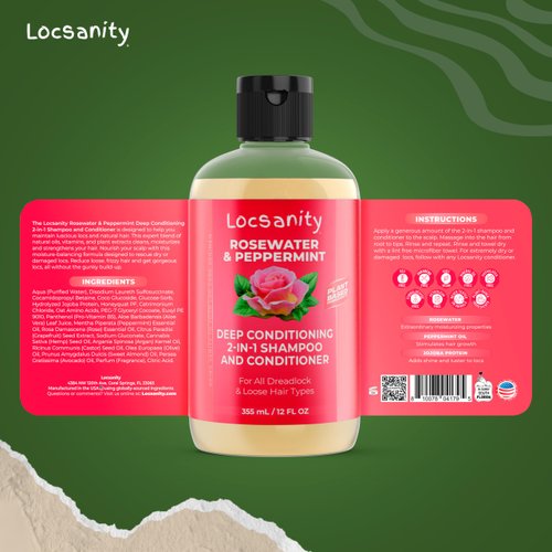 Locsanity 2-in-1 Shampoo and Conditioner for All Types of Dreadlocks and Hairstyles – Moisturizing, Nourishing, and Hydrating Shampoo and Conditioner (12 fl oz)