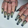 24 Pcs Halloween Spuare Press on Nails Long Coffin - SHANRUN Matte Green French Fake Nails Press ons Nail Art Tips Glue on Nails Full Cover Acrylic False Nails with Ghost Tombstone Comics Design
