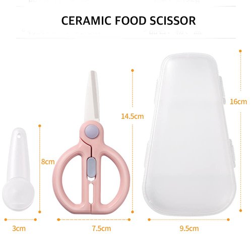 DAMPEN Ceramic Scissors for Baby Food,Portable Baby Food Scissors,Children Safety Food Cutter,with Blade Cover and Travel Case (PINK)