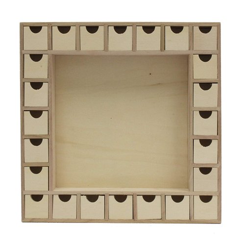 13 Inch Christmas Advent Calendar Shadow Box - Pre Assembled with Removable Drawers - Unfinished Wood Ready to Decorate and Personalize - For DIY, Gifts & Crafts