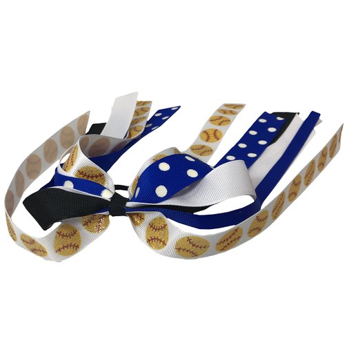 Glitter Softball Electric Blue Hair Ribbons, Black White Polka Royal Ponytail Holder