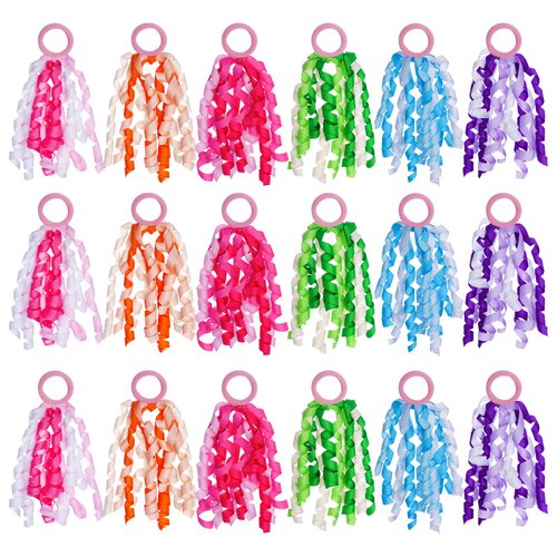 Sucrain 18 PCS Girls Hair Ribbons Ties Colorful Elastic Curly Boutique Hair Band Toddlers Girls Kids Children Ponytail Holders