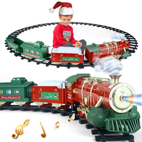 Train Set, Christmas Tree Train Toys for Boys with Smokes, Lights and Sound, Toy Train Set for Under Christmas Tree, Toddler Model Trains for 3 4 5 6 7 8+ Years Old Kids Christmas Toys Gifts