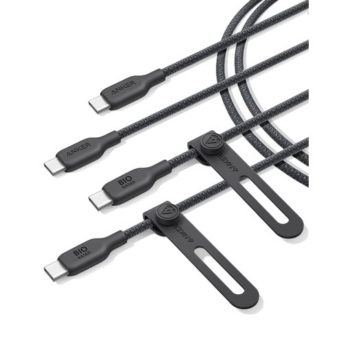 Anker USB C Cable [2 Pack, 6FT], 240W Bio-Braided Type C Fast Charge Cord for iPhone 16/16 Pro, MacBook Pro 2020, iPad Pro,and More(USB 2.0, Black)