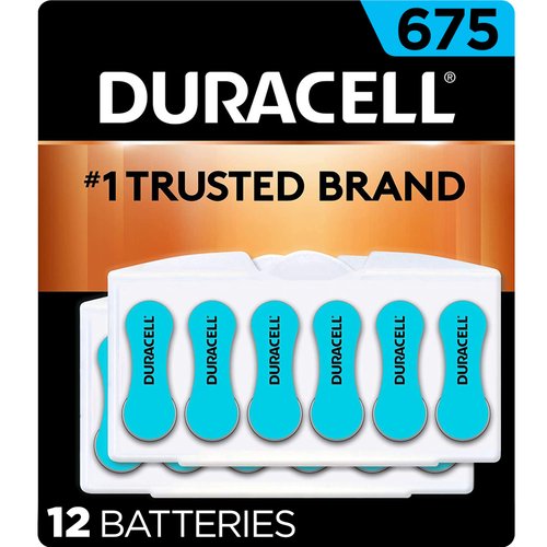 Duracell Hearing Aid Batteries Blue Size 675, 12 Count Pack, 675A Size Hearing Aid Battery with Long-lasting Power, Extra-Long EasyTab Install for Hearing Aid Devices