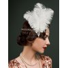 SWEETV 1920s Headpiece Crystal Rhinestone Hair Band, Roaring 20s Great Gatsby White Feather Flapper Headband