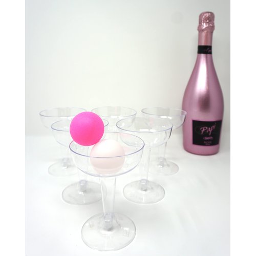 Merz67 Pong-Secco Ping-Pong Drinking Game 12 Champagne Glasses, 2 Balls and Drawstring Backpack, Pink