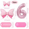 Pink Birthday Balloons Pink Bow Balloons 40 Inch Number Balloons Set for Pink Birthday Decorations 6 Year Old Girl Birthday Party Decoration Balloon Aluminum Film Balloon