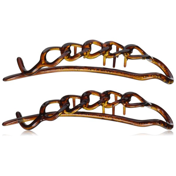 Caravan Non Metal Chain Slide Barrettes Made Of Celluloid Acetate In Tortoise Shell Pair