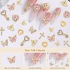 Eliongpu 64Pcs Butterfly Nail Charms for Acrylic Nails Gold 3D Cross Nail Charms Heart Nail Gems for Nails Dangle Heart Charms Luxury Nail Decoration Accessories for Manicure Design (Gold)