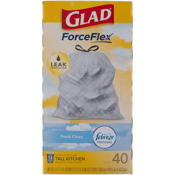 CLOROX Glad Tall Kitchen Bags 13 Gal. 0.90mil White 40 Bags/Box
