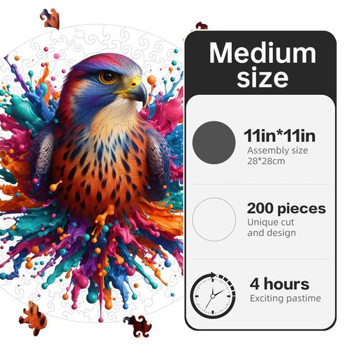 NIUNIUAMY Wooden Puzzle, Falcon Pattern Art Painting, Adult Wooden Puzzle, Animal Pattern Wood Carving Puzzle Designed for Family and Friends, 11 * 11 inches, 200 Pieces (Medium)