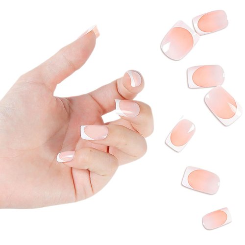 LIARTY 120 Pcs Press On Nails Short, French Tip False Nails Manicure, 12 Size Acrylic Full Cover Artificial Fake Nails with Simple Case, Natural