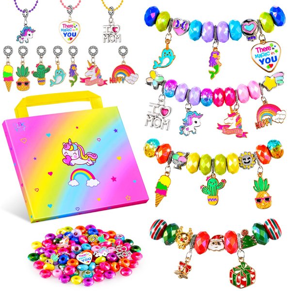 BDBKYWY Girls Charm Bracelet Making Kit - Kids Unicorn Jewelry Supplies Make Set DIY Art Craft Set Birthday Gifts for 3 4 5 6 7 8 Year Old Girl Toys Age 6-8