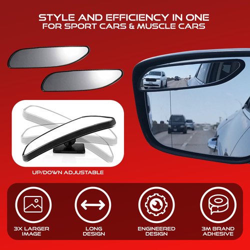Utopicar Long Blind Spot Car Mirror - Aesthetic Convex Blindspot Mirrors, Engineered Design for Side Mirror (Blindspot), Up/Down Adjustable Car Blind Spot Mirror, Rear View Blind Spot Mirrors (2 Pack)