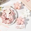 DEEKA 16 Pcs Bridesmaid Proposal Gifts Set Flower Hair Claw Clips with Floral Card & Satin Scrunchies Proposal Box Bridal Party Gift Bridesmaids Bachelorette Party Favors (White&Pink)