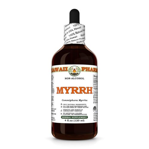 Myrrh Alcohol-Free Liquid Extract, Organic Myrrh (Commiphora myrrha) Gum Resin Glycerite Natural Herbal Supplement, Hawaii Pharm, USA 4 fl.oz