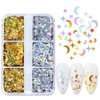 Dornail 1 Box/6 Grids Nail Art Glitter Sequins,Gold Silver Star Moon Four-Pointed Stars Nail Sequin 3D Nail Glitter Shining Glitter Flakes for Women DIY Nail Charms Nail Decorations Nail Art Crafts